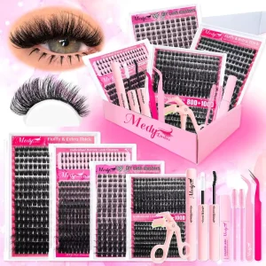80D & 100D Super Thick Volume Fluffy Cluster Lashes Deluxe Gift Set Private Label Multi-Style Luxury Lash Cluster Kit