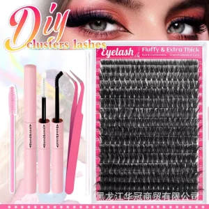 80D DIY Cluster Lashes Kit 0.07mm 8-16mm Mixed Length Wispy with Bond Seal Tweezers OEM
