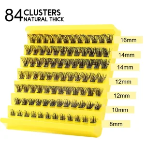 84Pcs Customized Segmented DIY Lash Extensions Mixed Size 8-16mm D Curl Individual Cluster Eyelashes Private Label