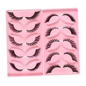 8D Wispy Cat Eye Fox Faux Mink Lashes 5 Pairs Full Strip Winged Eyelashes Pack