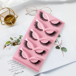 8D Wispy Handmade Thick False Eyelashes Mix Length Cat Eye Fox Faux Mink Lashes 5 Pairs Pack for Makeup