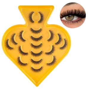 9 Pairs Mixed Style Fluffy Faux Mink Lashes Set Heart Shaped Yellow Tray False Eyelashes for Daily & Party Makeup