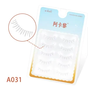 A031 Full Strip Lower False Eyelashes Fiber Transparent Stem Handmade Reusable 0.07MM Thickness