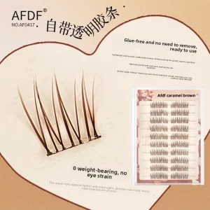 AFDF Caramel Brown Glue Free Synthetic Hair False Eyelashes Ten Rows High Capacity Natural Segmented Curl Self Adhesive