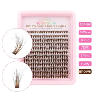 Abestyou 12rows 240pcs D Curl Brown Blonde Color Cluster Lashes Fluffy Wispy Thin Band Diy Eyelash Extensions Kit Salon at Home