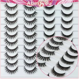 Abestyou 20 Pairs Natural Full Strip Handmade Faux Mink Eyelashes Set Custom Logo Box Cruelty Free Factory