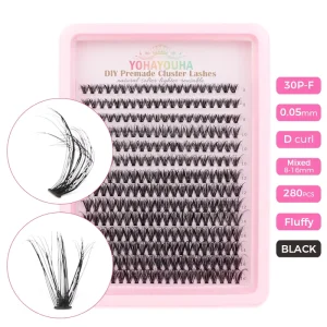 Abestyou 280 PCS Mixed 8 16mm Curl D Fluffy Cluster Wispy Individual Lashes Extension Soft Premade Segment False Eyelashes 30P F