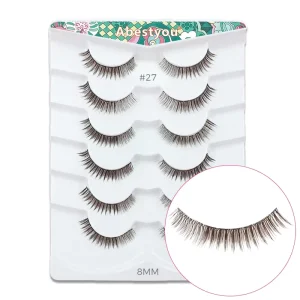 Abestyou 6 Pairs Brown False Eyelashes Transparent Stem Soft Natural Strip Lashes Custom Logo