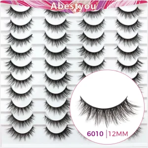 Abestyou Ready Ship 20 Pairs Faux Mink Eyelashes Custom Logo Strip Lashes 8D Effect Reusable Cruelty Free Vendor Private Label