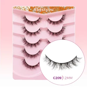 Abestyou Thick Synthetic Hair False Eyelashes Natural Volume 5 Pairs Custom Cruelty Free Self adhesive