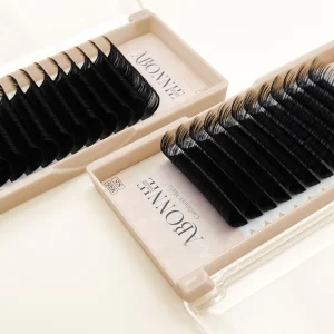 Abonnie Private Label Nude Cashmere Lash Trays Matte Black Russian Volume Lash Fans Hand Held Cashmere Lash Extensions