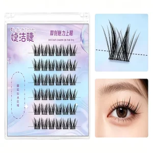 Adhesive 12mm Fish Tail Camellia Style Thick Clusters Customizable Logo Fiber False Eyelash