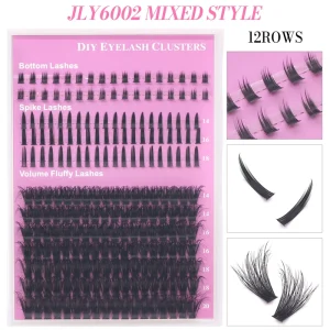 All-in-one 220pcs Lash Clusters 12 Rows Upper and Lower Set Spike Fairy Manga Style 3D Fluffy Volume DIY Extension