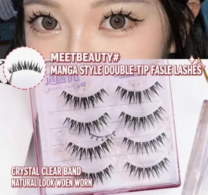 Anime Manga Human Hair False Eyelashes Thick Voluminous Soft Natural Look Invisible Clear Band One-Piece Strip Lashes