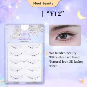 Anime Manga Style Clear Band Lower Eyelashes Natural Synthetic Strip Lashes Extension with PBT Mink Fur Human Hair Mix Length