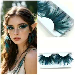 Artistic Colored Plant Fiber Semi Hand Made False Eyelashes 39MM Extra Long Exaggerated Black Cotton Stalk Band Self adhesive