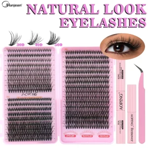 At Home Handmade DIY Eyelash Extension Kit Lash Clusters Bond Seal Applicator Set Natural Wispy Style for Beginner Daily Use