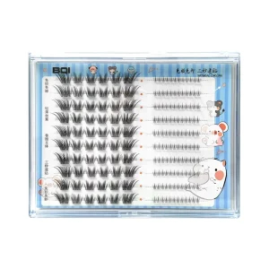 BQI 7-13mm Length C Curl False Eyelashes Glue Free Manga Baby Curl 100 Clusters Boxed Soft for Eye Look