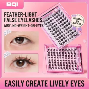 BQI Glue Free False Eyelashes Natural Looking Voluminous Manga Style Lashes for Effortless Reusable Eye Makeup