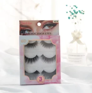 Beautiful Kiss 3pairs Lash Private Label Full Strip Fluffy Vegan Synthetic Fiber Eyelashes 3d 15mm 18mm Luxury Lashes