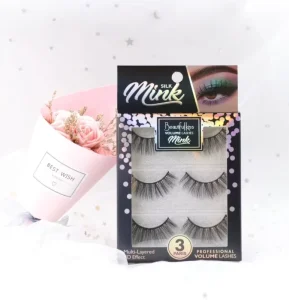 Beautiful Kiss Lash 3D 3-Pair Private Label Eyelashes Full Strip for Fluffy Vegan Synthetic Hair 15mm & 18mm Luxury Lengths