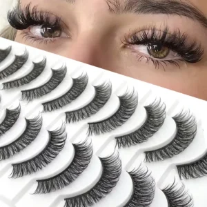 Beauty Natural False 3D Wispy Russian Strip Thick Full Eyelash Strips Cluster Cruelty Free Reusable Plastic Cotton Band Eyelash
