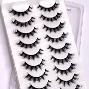 Black Cotton Band Soft Faux Mink Eyelashes Custom Packaging 10 Pairs Short Fluffy Faux Mink Eyelash