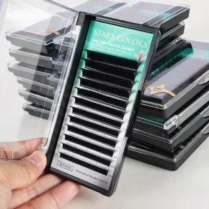 Black Easy Fan Volume Lashes 0.07mm D Curl 8-15mm Single Length 12 Rows Eyelash Extensions