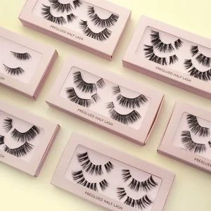 Black Glue Waterproof 3-7 Days Handmade Eyelashes Private Label Pre Bond Glued Press on Half Strip Lashes