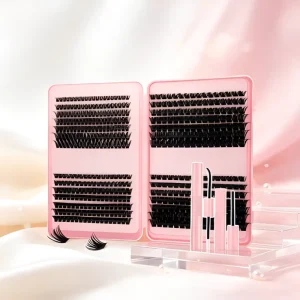 Black Segmented DIY Eyelashes, Soft Lightweight Fiber, Glue and Applicator Tools Set