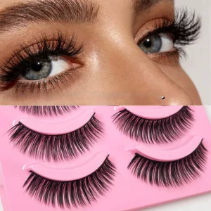 Black Strip Lashes Natural Mix Length 14mm Invisible Clear Band Cat Eye Faux Cils Fur 3D Effect Reusable Handmade 0.03mm