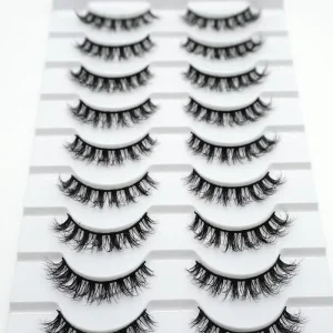 Black Thick and Long 3D Deep Wave Silk Fake False Strip Hand Made Natural Eyelashes Plastic Cotton Band Eyelash Tray 1