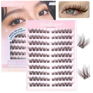 Brown Black 10 Row Private Label 3D Fluffy Pre Cut Glue Free Cluster Lashes No Glue Needed Long Lasting 3-7 Days Reusable at Home