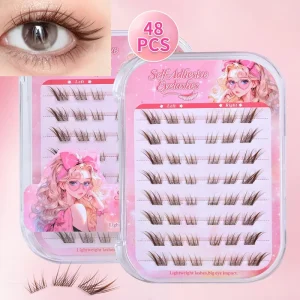 Brown Black Color Manga Cluster Lashes Self Adhesive Lash Clusters No Glue Needed Natural Wispy Individual Lashes Korean Makeup