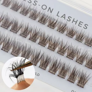 Brown Cluster Lash Extensions Self Adhesive Handmade Waterproof Glueless Eyelashes Strong Hold Wispy Fluffy Lashes