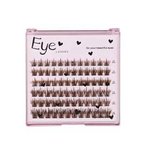 Brown Color Handmade Self Adhesive Eyelash Extension DIY Natural Synthetic Silk Mega Volume 10D 20D Pre Glued Cluster Lashes