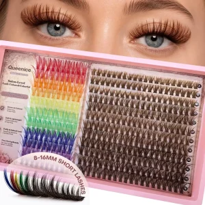 Brown & Colorful Eyelash Extension 8-16mm Individual Cluster Lashes Thin Band Easy Apply DIY False Eyelash D Curl Natural Look