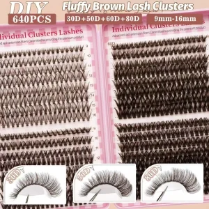 Brown DIY Lash Cluster Wispy Individual Lash Extension Fluffy Thick Faux Mink Eyelash Mix Colored Halloween Makeup Brown Lash