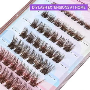 Brown Handmade Faux Mink Glue Free No Removal 3D Multi Layer Color DIY Pre Cut Sectioned Curl Lash Clusters