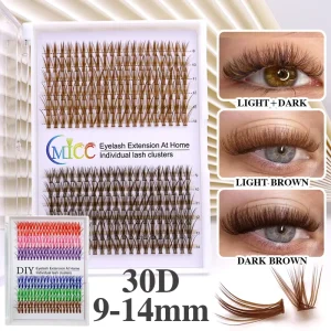 Brown Mix Colored Handmade Synthetic Hair Individual Lashes Colored Cluster False Lashes Black Cotton Stalk 30D 9 14mm