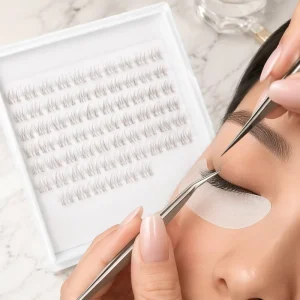 Brown Synthetic Hair Velour Handmade Cruelty Free Lash Clusters 8 14MM Individual Lashes Clear Band Eyelash Extensions Made