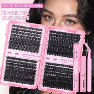 Bulk 0.07mm D Curl DIY Cluster Lashes 32 Rows Waterproof Natural Voluminous Faux Eyelashes