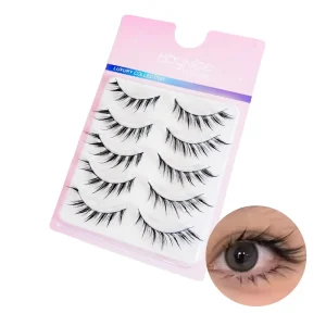 Bulk 5 Pairs Fox Eye Effect Winged Strip Faux Mink 3D Multi Layered Handmade Cat Eye Lashes Natural Invisible Clear