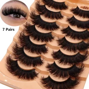 Bulk Pack 7 10 Pairs Wispy Volume Handmade Cruelty Free False Eyelashes Natural Look Faux Mink Sets Mix Length Black Cotton