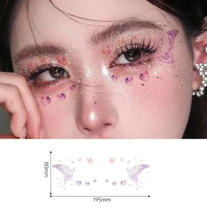 Butterfly Eye Temporary Glitter Fake Eyelash Tattoo Stickers Sparkling Body Art for Party Festival Dance Makeup