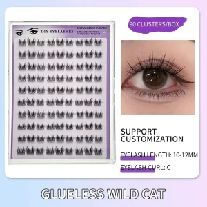 C Curl Segment Cluster Lashes Wild Cat Eyelash Clusters Pre Glued Self Adhesive No Glue Diy Eyelash Extensions 0.07 Reusable