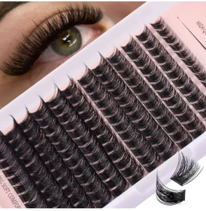 C for Curl Fluffy Lash Clusters 15mm DIY Pre Cut Synthetic Hair Faux Mink False Eyelashes Natural Style Black Cotton Band
