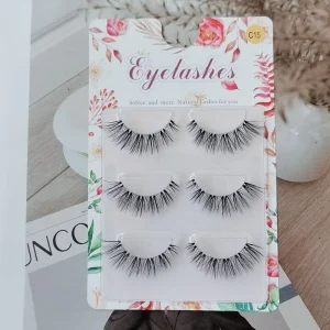 C15 Invisible Transparent Band Fake Lashes Natural Thick Strip Lashes 3 Pairs Winged Synthetic Hair Clear Band Eyelashes