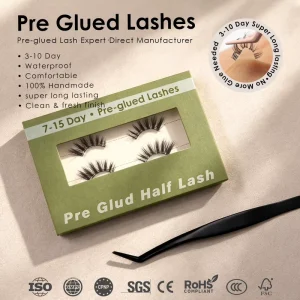 CE Certified Pre-glued Half Lashes 100% Handmade Manga Fluffy Press on Lash Custom Size Curl Private Label Acrylic Box UK France
