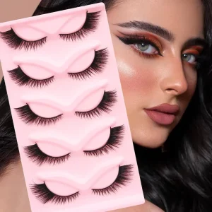 Cat Eye Eyelashes 3D Natural False Lashes Fluffy Soft Cross 5 Pairs Manga Lashes Wispy Natural Eyelash Extension Makeup